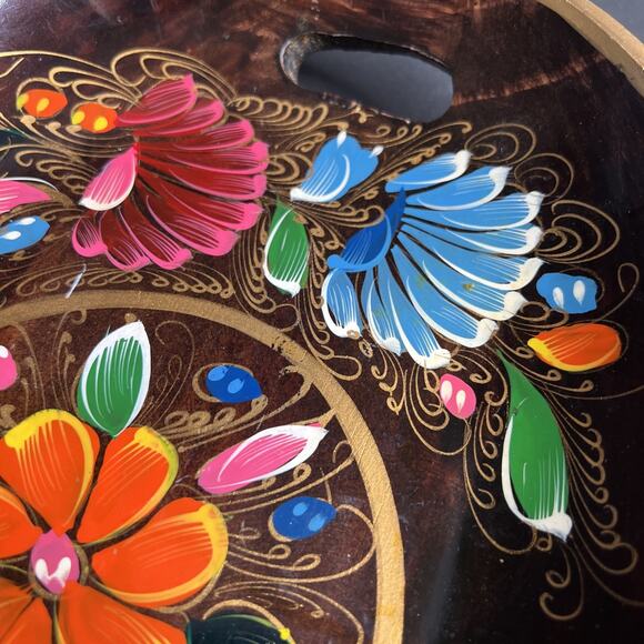 Vintage Mexican Batea Tray – Hand-Painted Wood Folk Art  Floral Serving Dish VTG - Picture 4 of 14